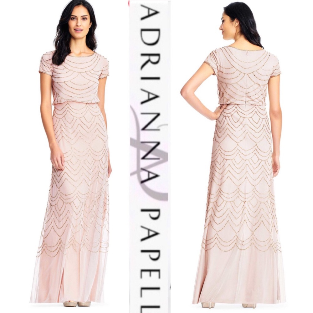 Adrianna Papell short sleeve beaded art deco gown - Picture 1 of 9